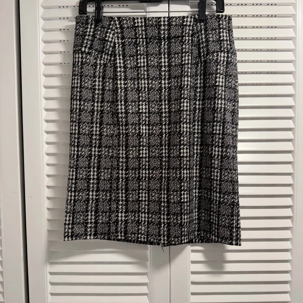 Michael Kors Black and White Checkered Pencil Skirt